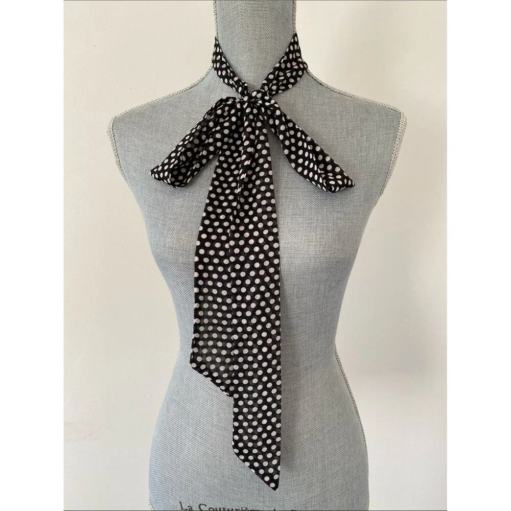Source Unknown Black Skinny Sheer Polka Dot Tie Scarf Belt Versatile Chic 2 x 73